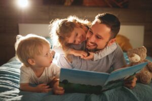 Parents reading fairy tales with their children