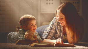 parents reading fairy tales with their children